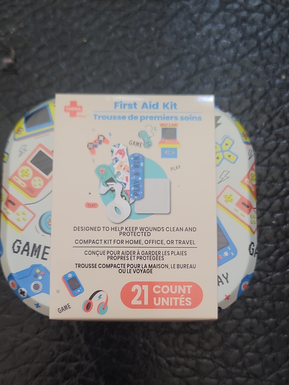 Cute Video Game Pattern White Collectable Tin First Aid Kit  - 21 Count